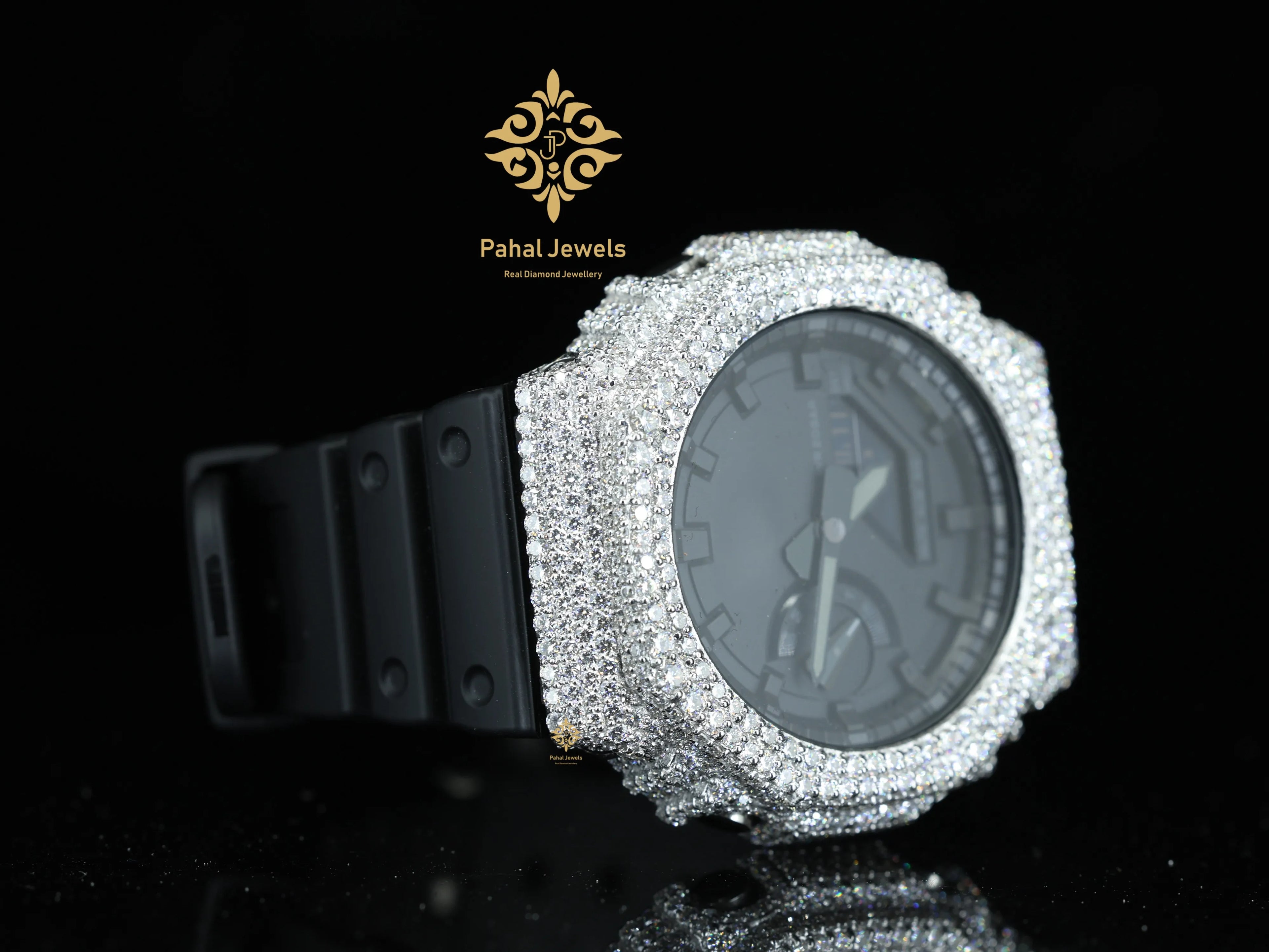 Moissanite Watch Digital Dial Display Fully Iced 925 Silver