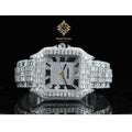 Roman numeral hip hop style iced out moissanite watch with square stainless steel case and sapphire crystal dial