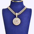 Rhodium Plated Cuban Link Chain With Iced Out Round Pendant - The Gold Collective