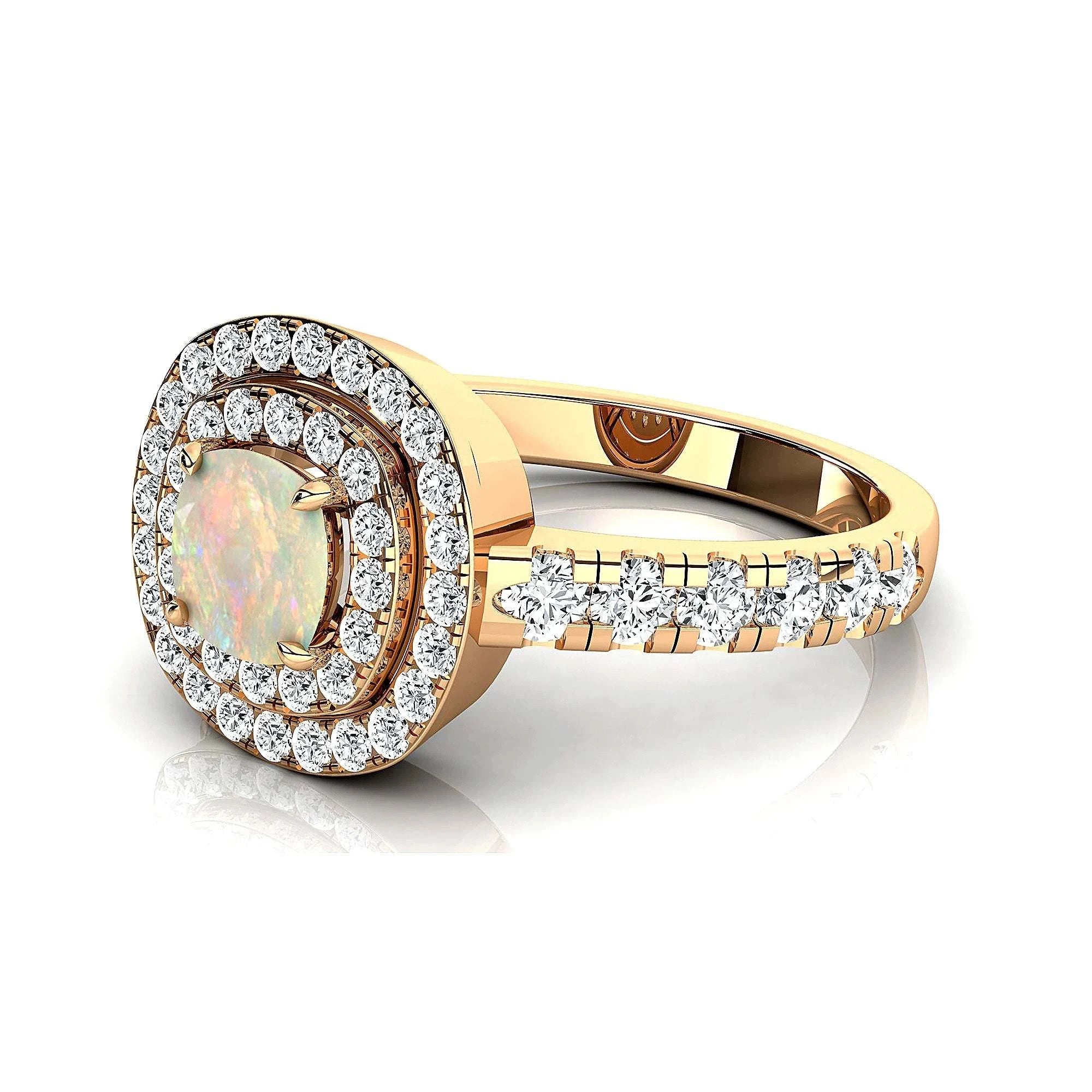 18kt Solid Gold Ethiopian Opal and Diamond Ring