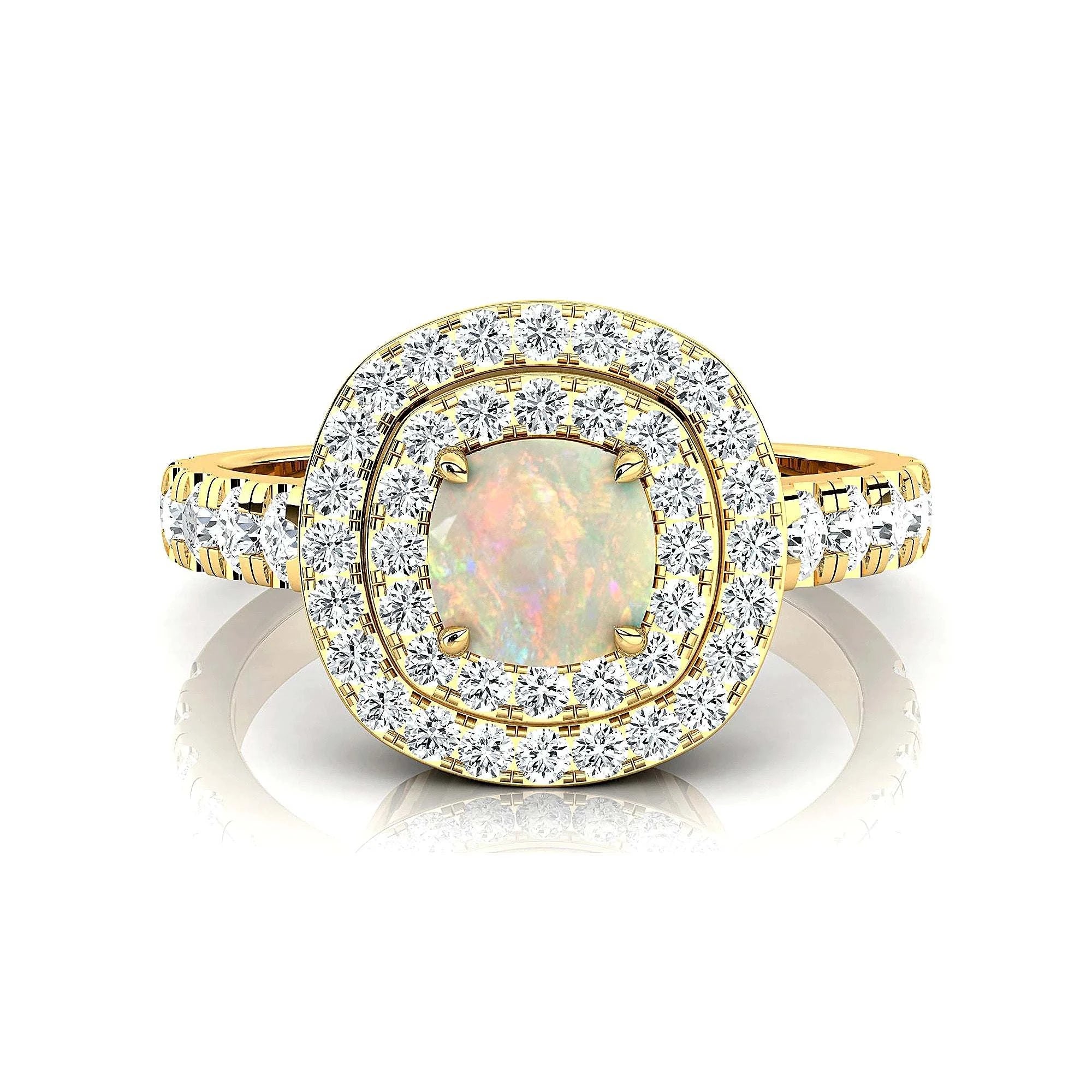 18kt Solid Gold Ethiopian Opal and Diamond Ring