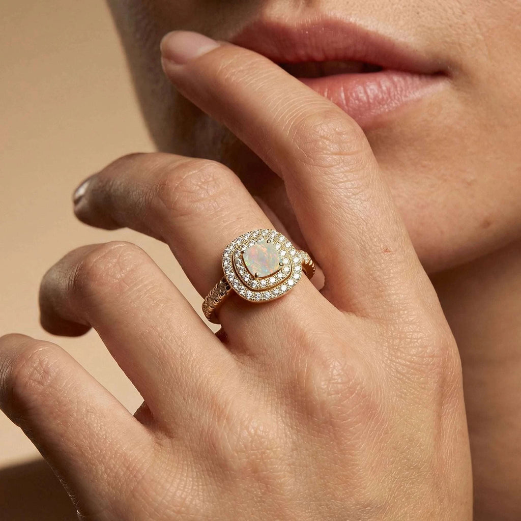 18kt Solid Gold Ethiopian Opal and Diamond Ring