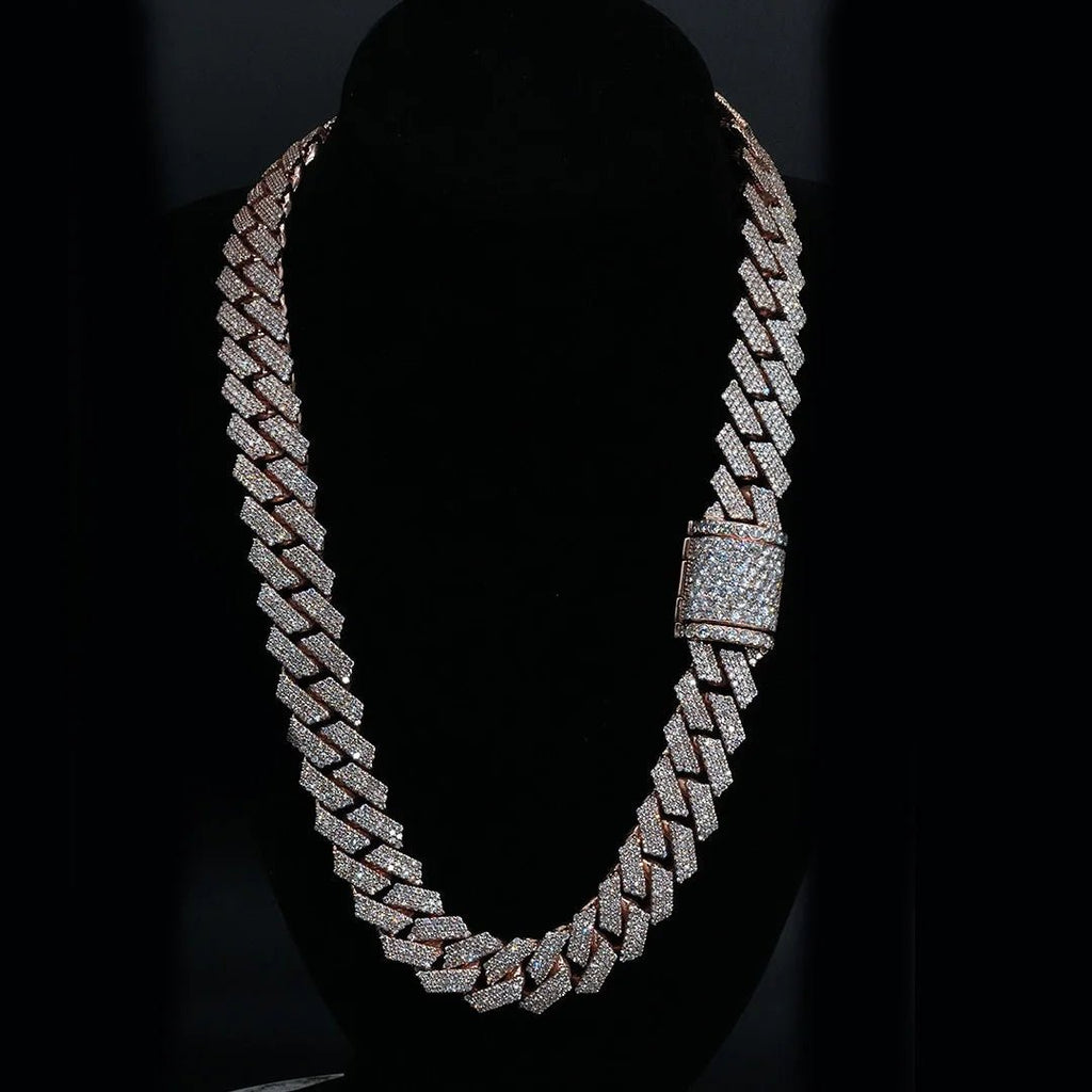 VVS Moissanite Cuban Link Necklace 10K White Gold, Gold, or Rose Gold plated 925 Silver Men