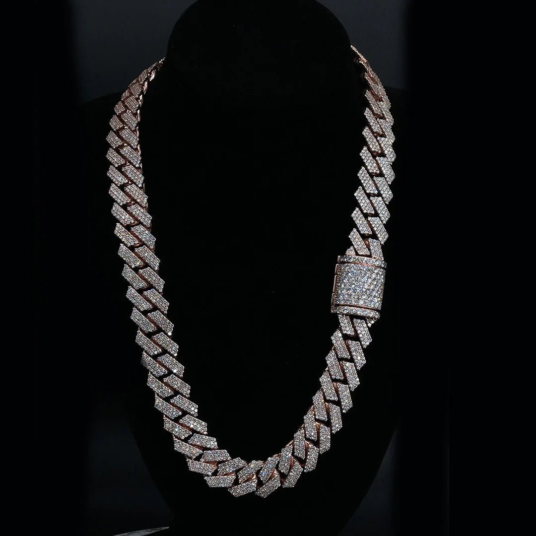 VVS Moissanite Cuban Link Necklace 10K White Gold, Gold, or Rose Gold plated 925 Silver Men