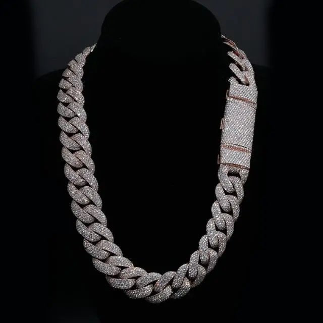 VVS Moissanite Cuban Link Necklace 10K White Gold, Gold, or Rose Gold plated 925 Silver Men