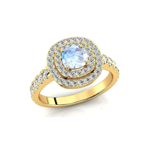 18k solid gold rainbow moonstone double halo eternity ring with diamonds