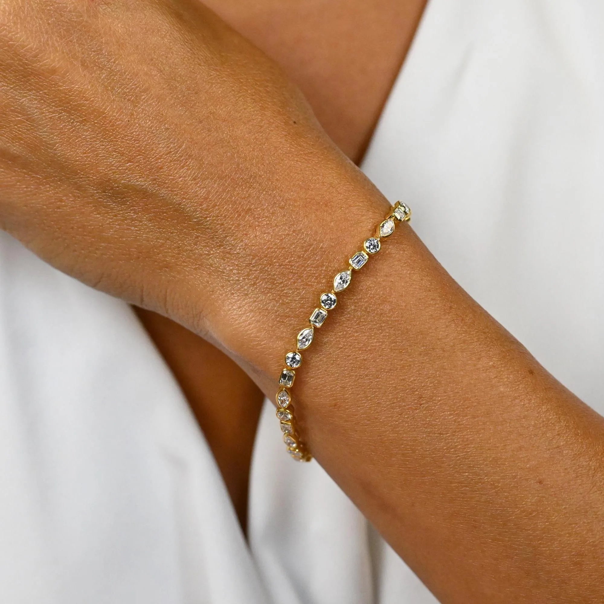 Moissanite Tennis Bracelet 14K Gold 5mm Bezel Set
