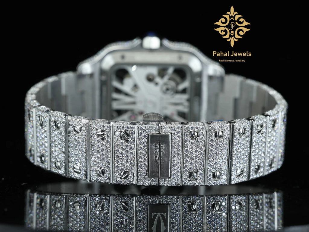 Moissanite Watch for Men Stainless Steel Square Dial