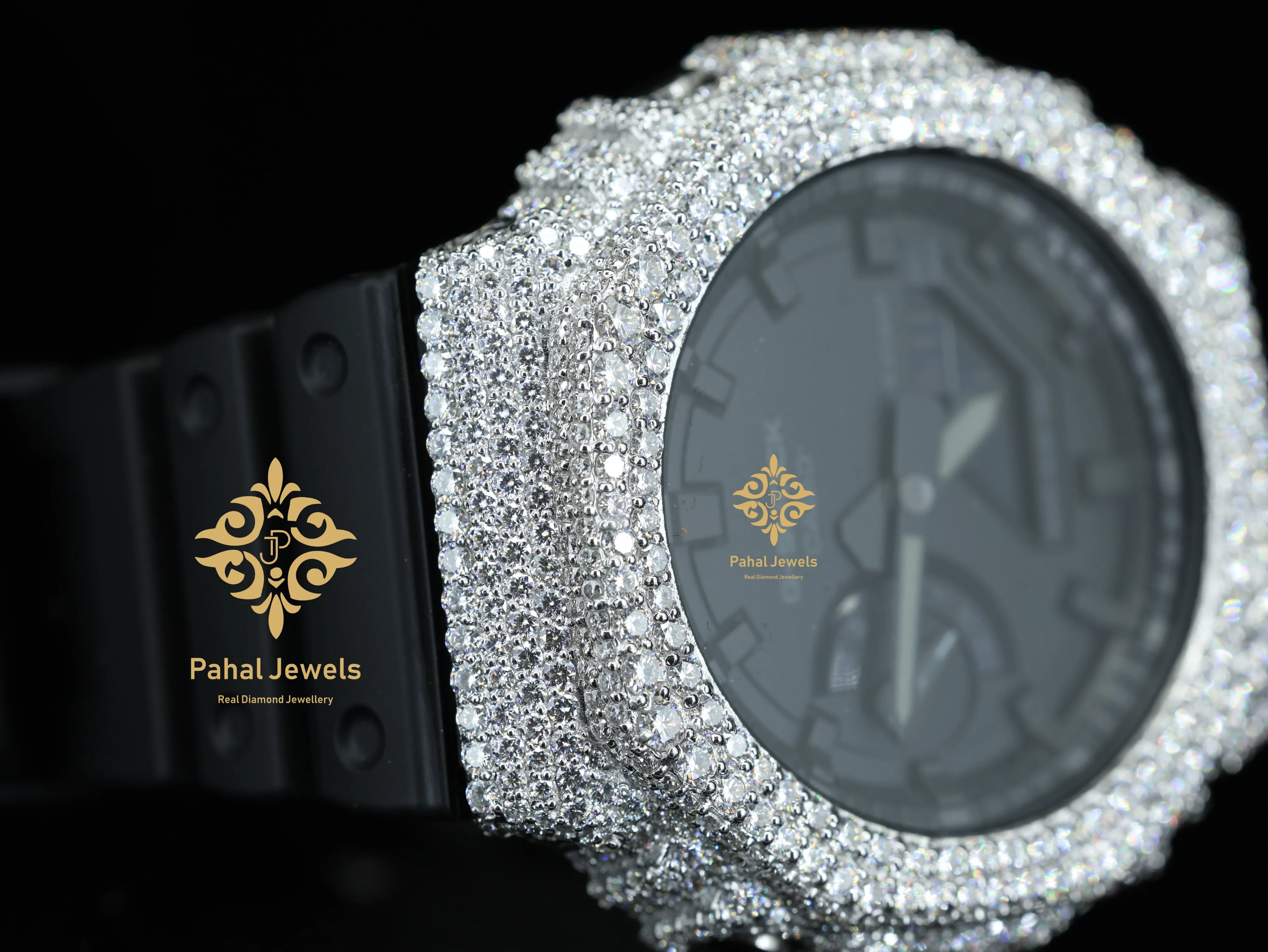 Moissanite Watch Digital Dial Display Fully Iced 925 Silver