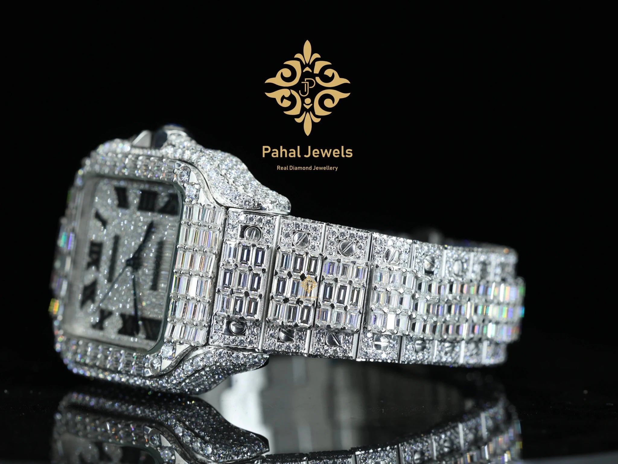 Moissanite Hip Hop Iced Out Watch with Roman Numbers