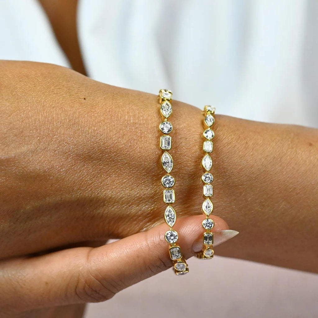 Moissanite Tennis Bracelet 14K Gold 5mm Bezel Set