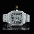 Moissanite watch for men with square stainless steel case and Roman numeral dial