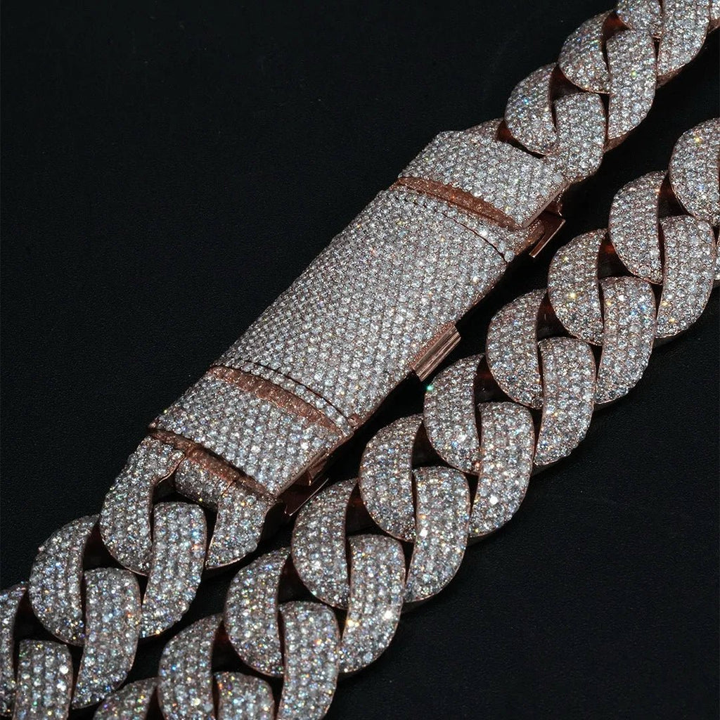 VVS Moissanite Cuban Link Necklace 10K White Gold, Gold, or Rose Gold plated 925 Silver Men