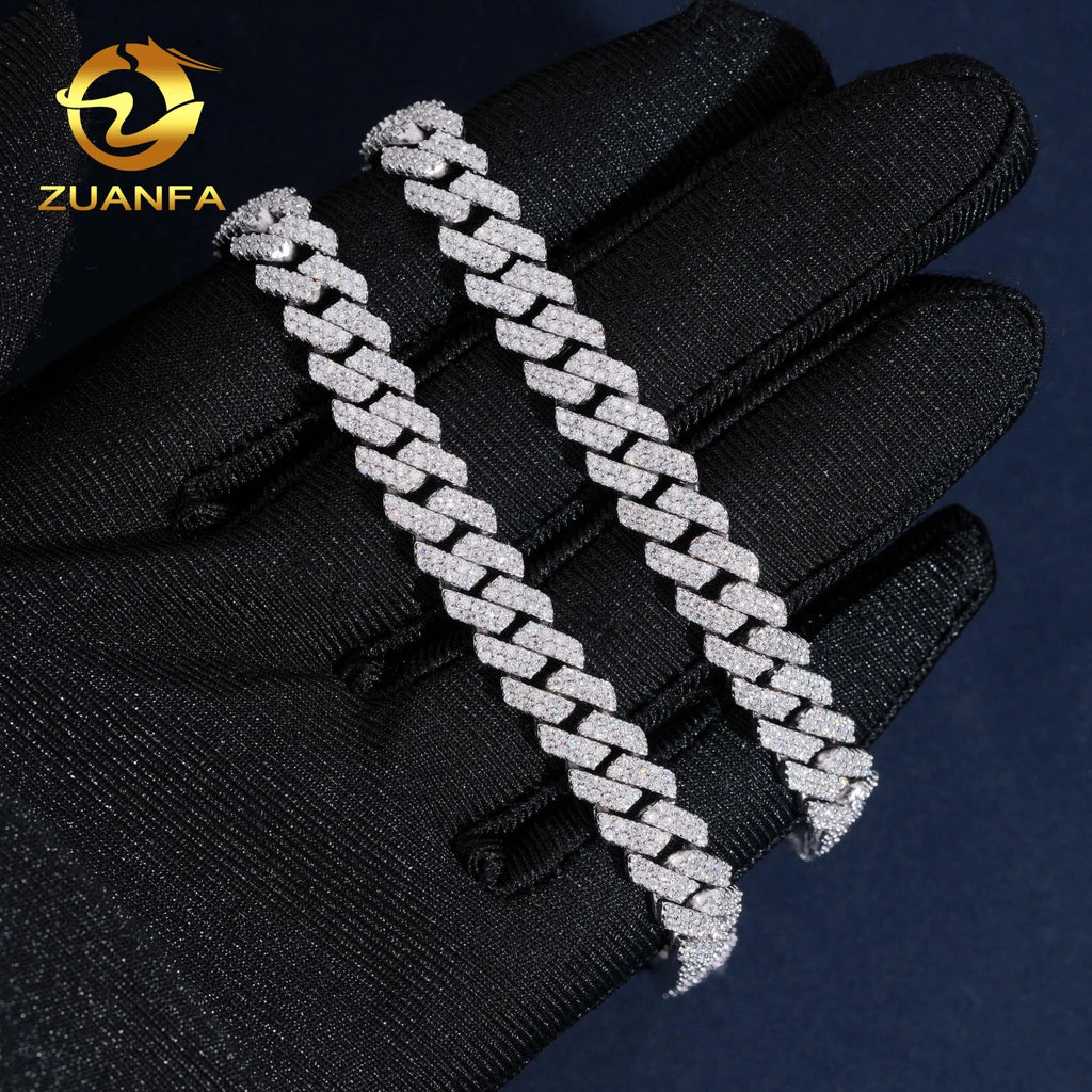 8mm Moissanite Cuban Link Chain Bracelet 925 Silver