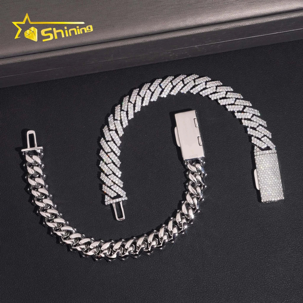 Cuban Link Chain Bracelet 925 Sterling Silver Moissanite