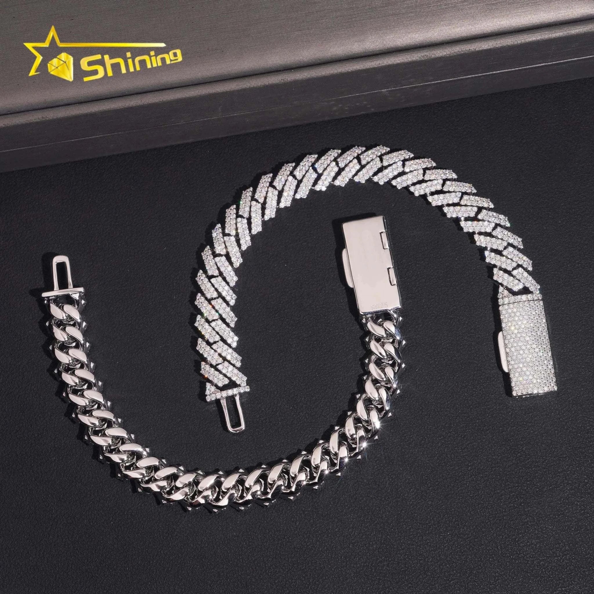 Cuban Link Chain Bracelet 925 Sterling Silver Moissanite