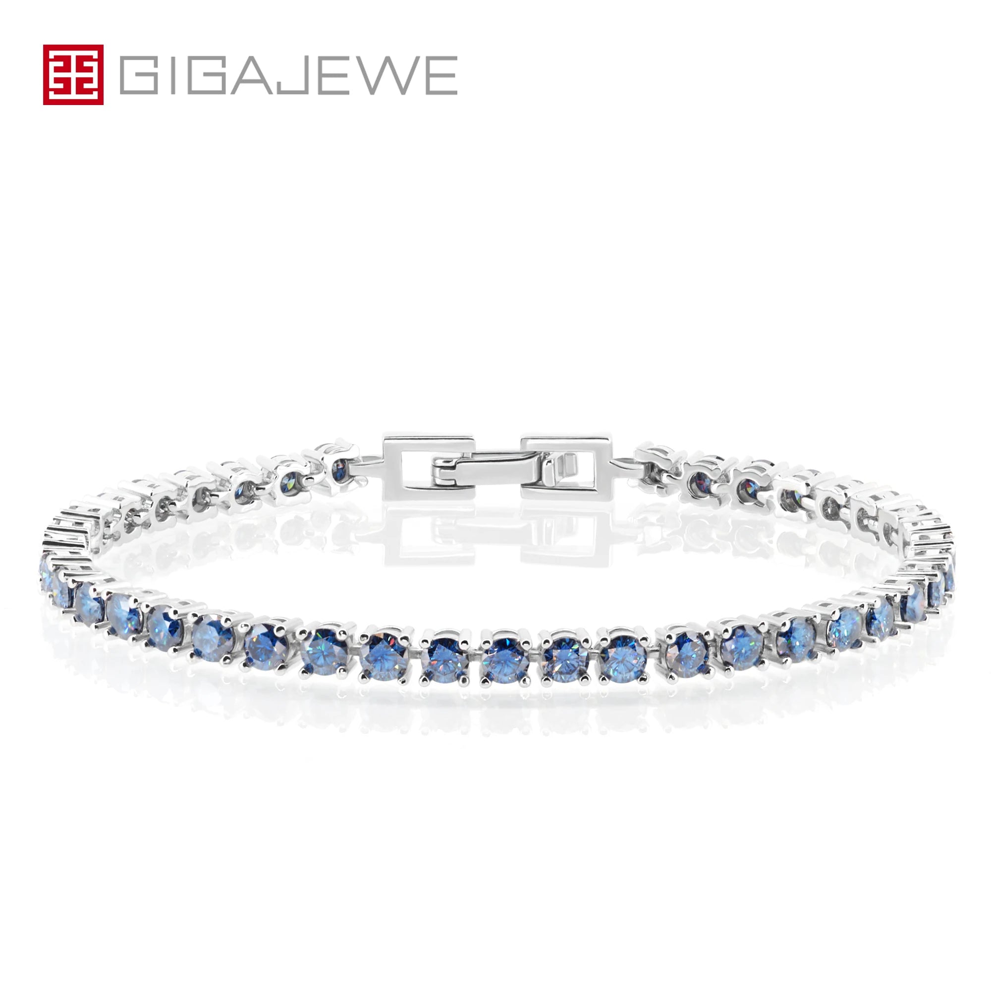 Blue Moissanite Tennis Bracelet 3MM White Gold