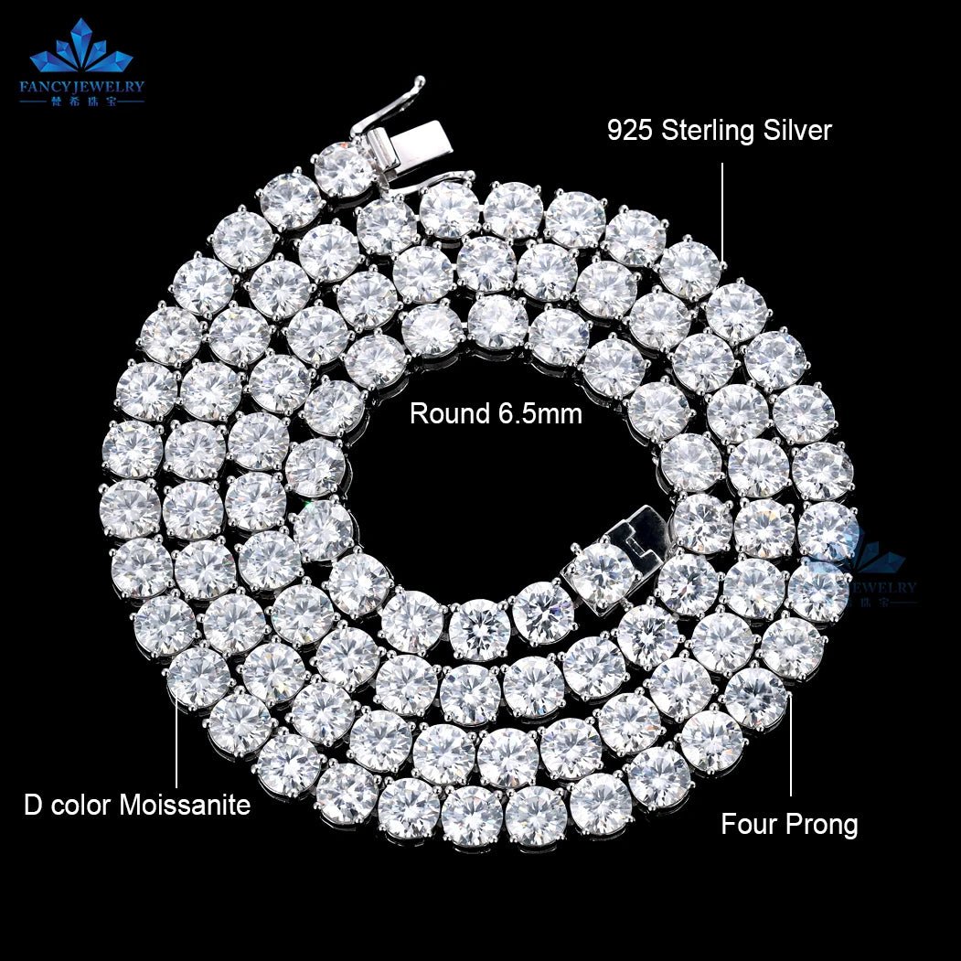 925 Sterling Silver Moissanite Tennis Necklace 3mm to 6.5mm