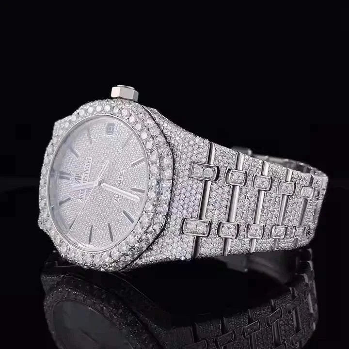 Moissanite Diamond Watch Stainless Steel Band Men