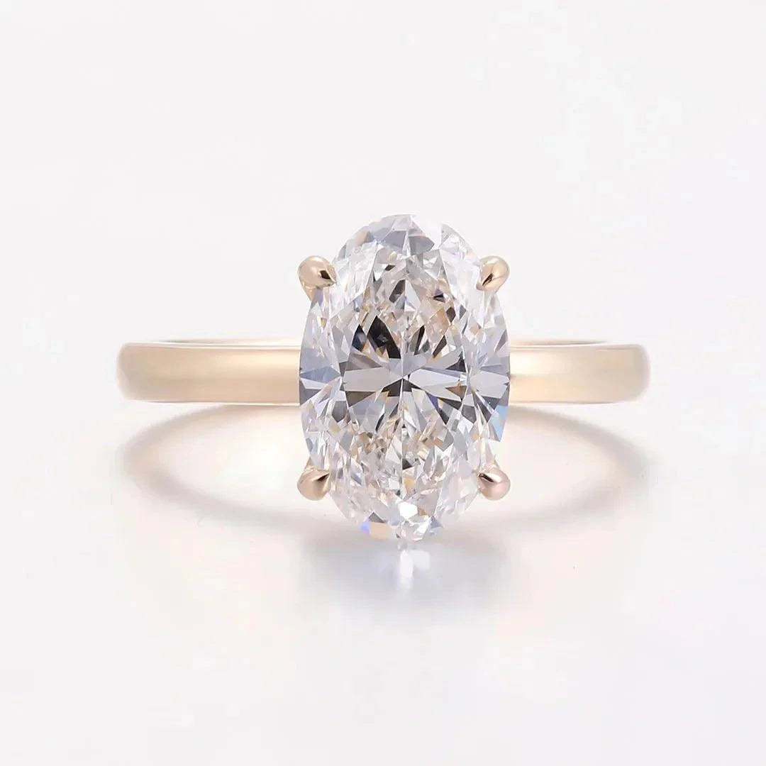 IGI certified 3 carat oval cut lab grown diamond ring in 18k yellow gold for engagement and wedding