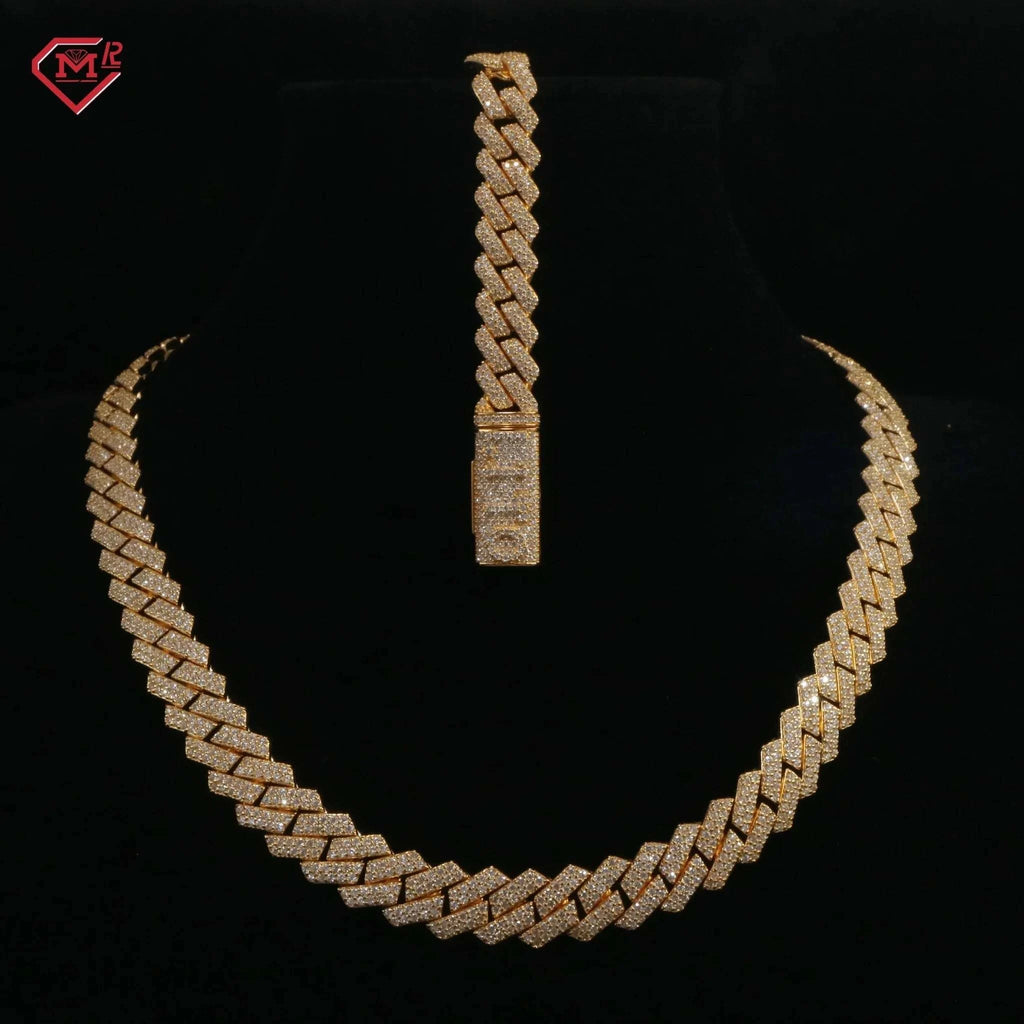 Hip Hop 10MM Moissanite Cuban Chain Set in 925 Sterling Silver with VVS diamond baguette links and prong setting
