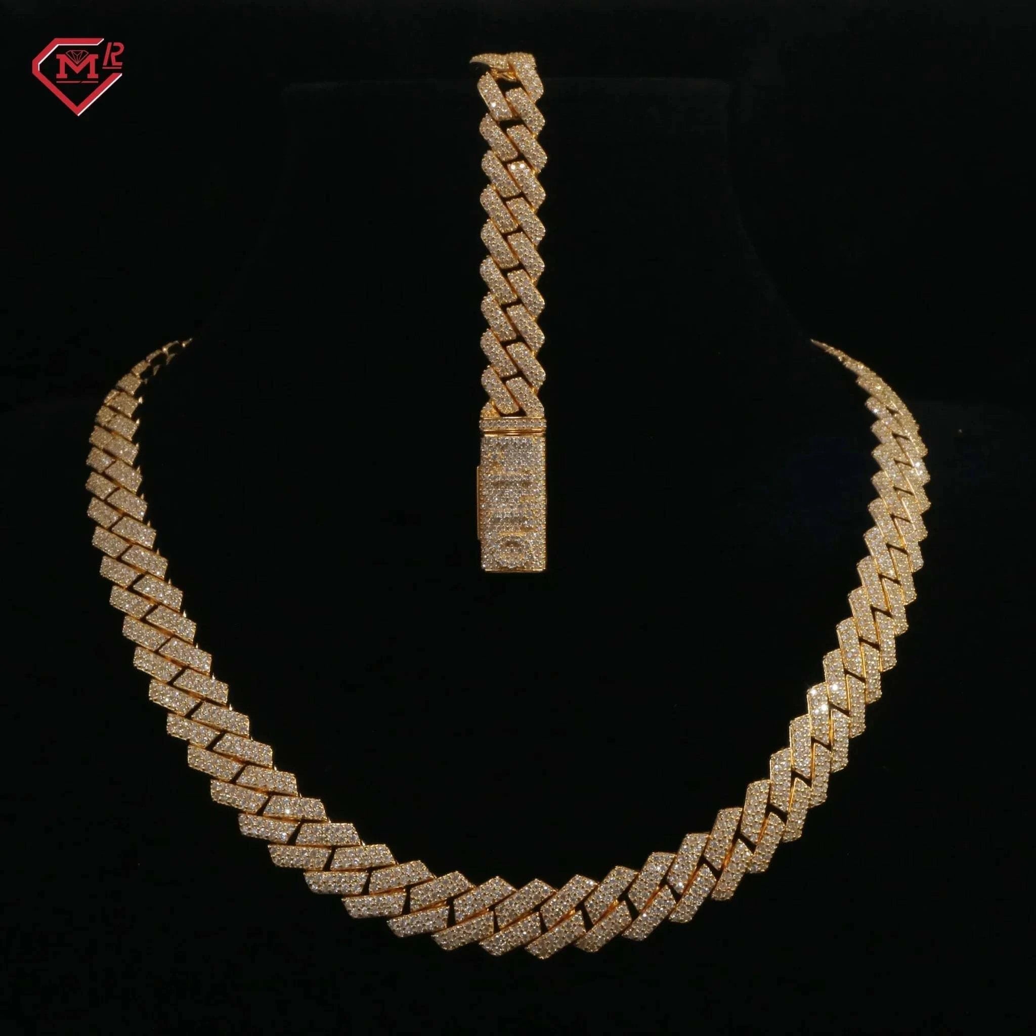 Hip Hop 10MM Moissanite Cuban Chain Set in 925 Sterling Silver with VVS diamond baguette links and prong setting