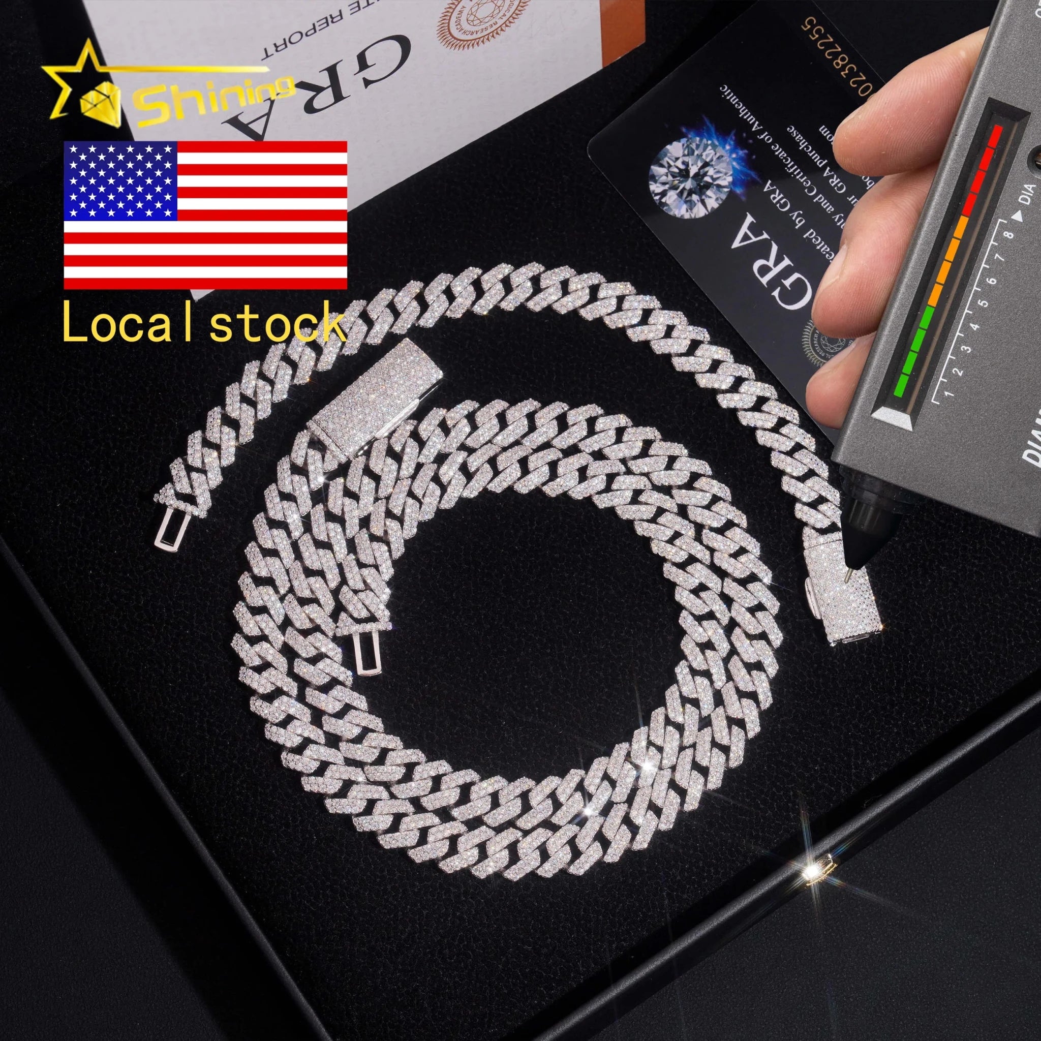 925 Silver Moissanite Cuban Link Chain 10mm Iced Out