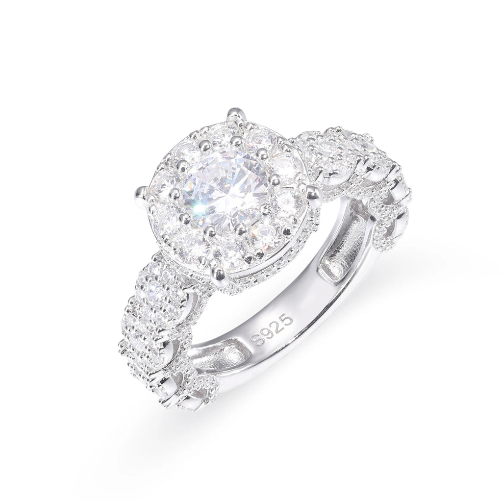 Moissanite Diamond Halo Engagement Ring in White Gold - The Gold Collective