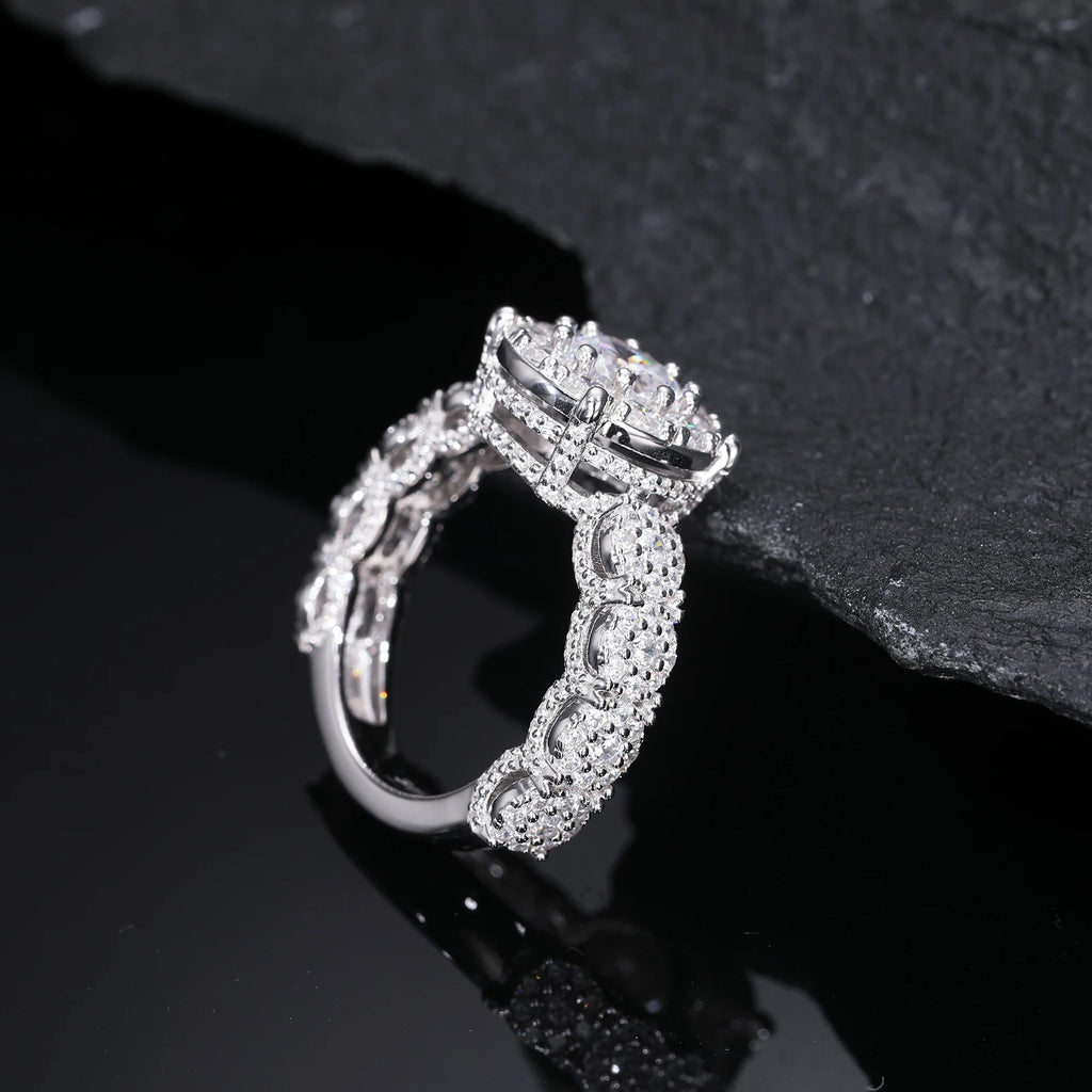 Moissanite Diamond Halo Engagement Ring in White Gold - The Gold Collective