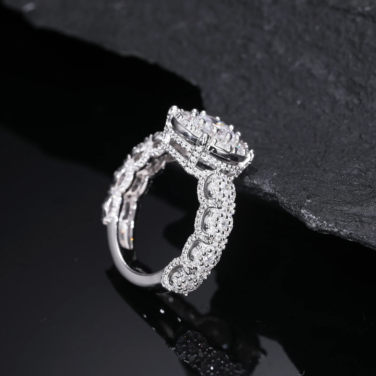 Moissanite Diamond Halo Engagement Ring in White Gold - The Gold Collective