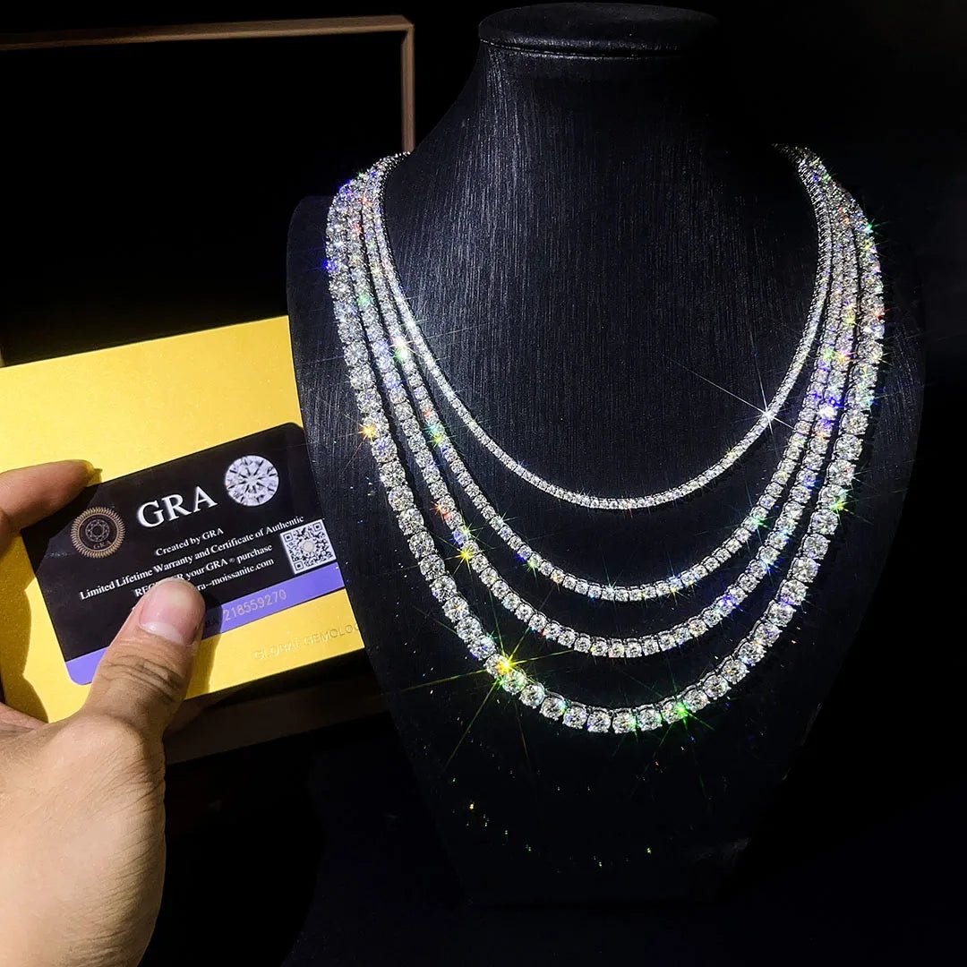 Tennis Chain Necklace Moissanite VVS 925 Sterling Silver