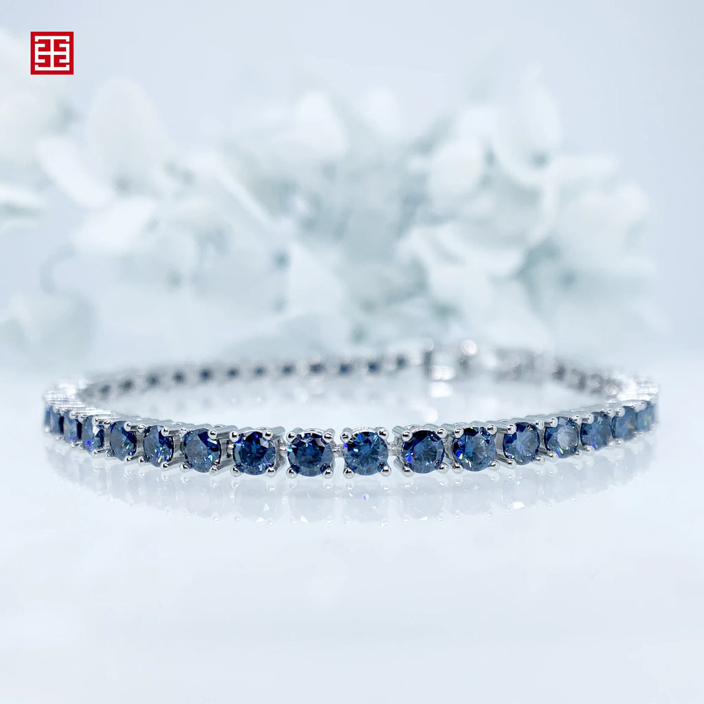 Blue Moissanite Tennis Bracelet 3MM White Gold