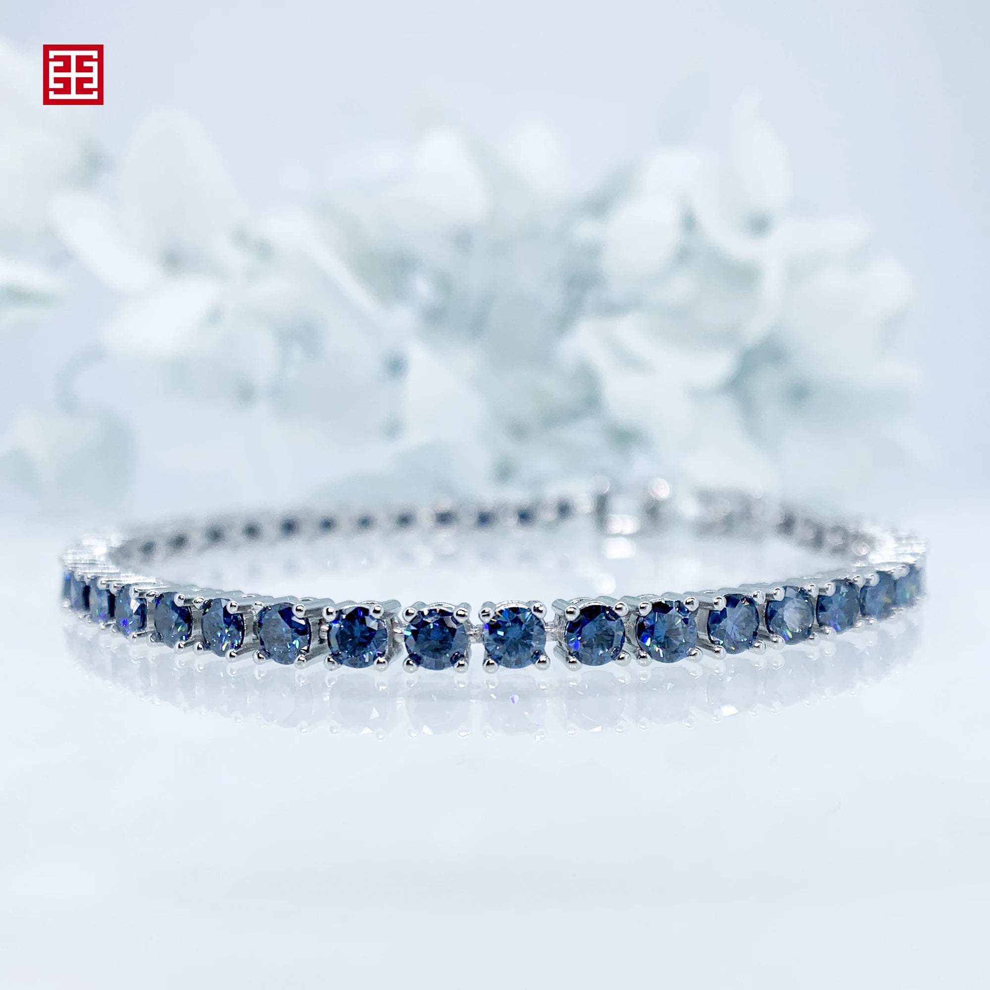 Blue Moissanite Tennis Bracelet 3MM White Gold