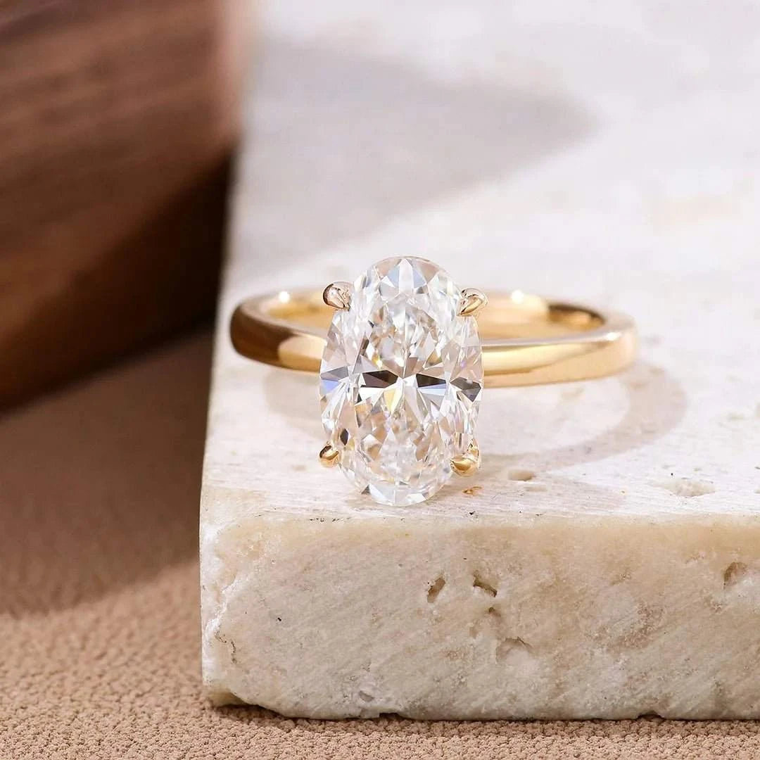 3 Carat Oval Cut Lab Grown Diamond Ring in 18k Gold