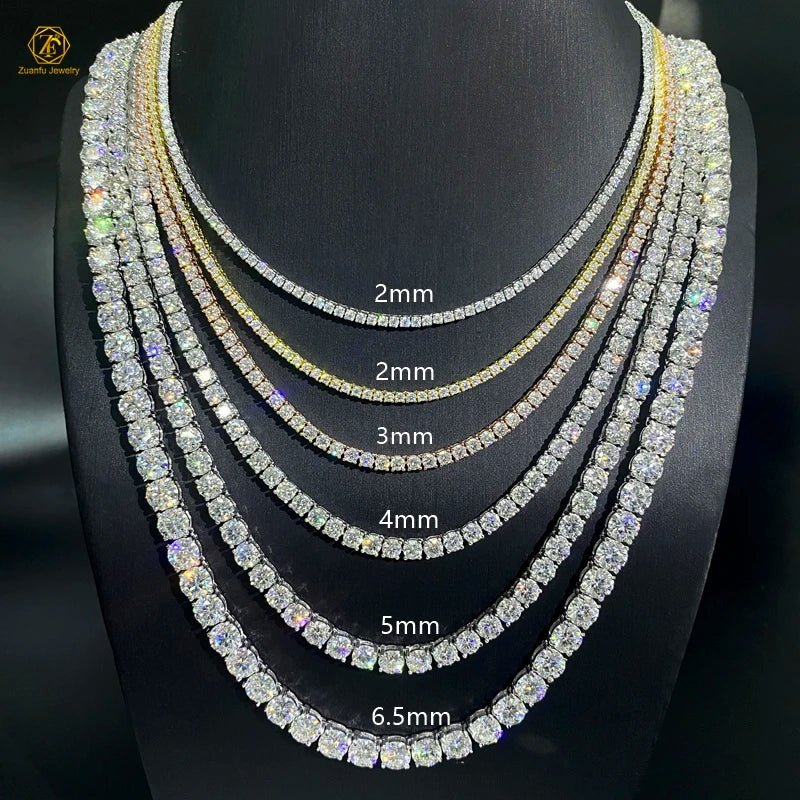 Classic Moissanite Silver Necklace 2MM to 6.5MM