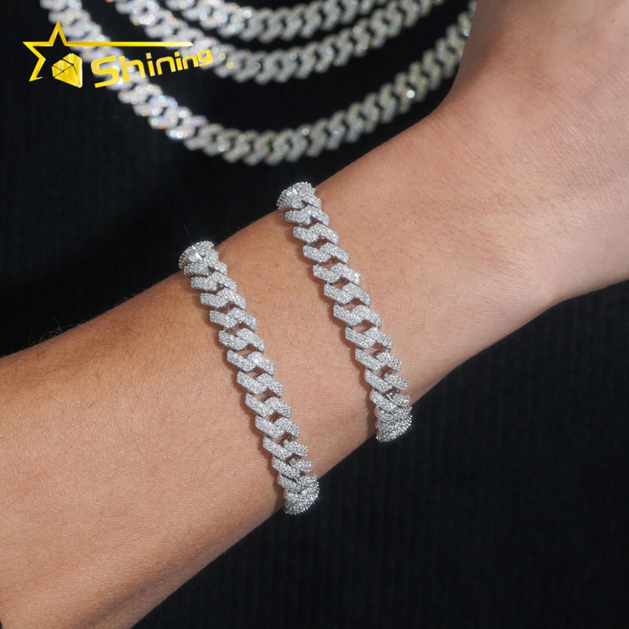 925 Silver Moissanite Cuban Link Chain 10mm Iced Out