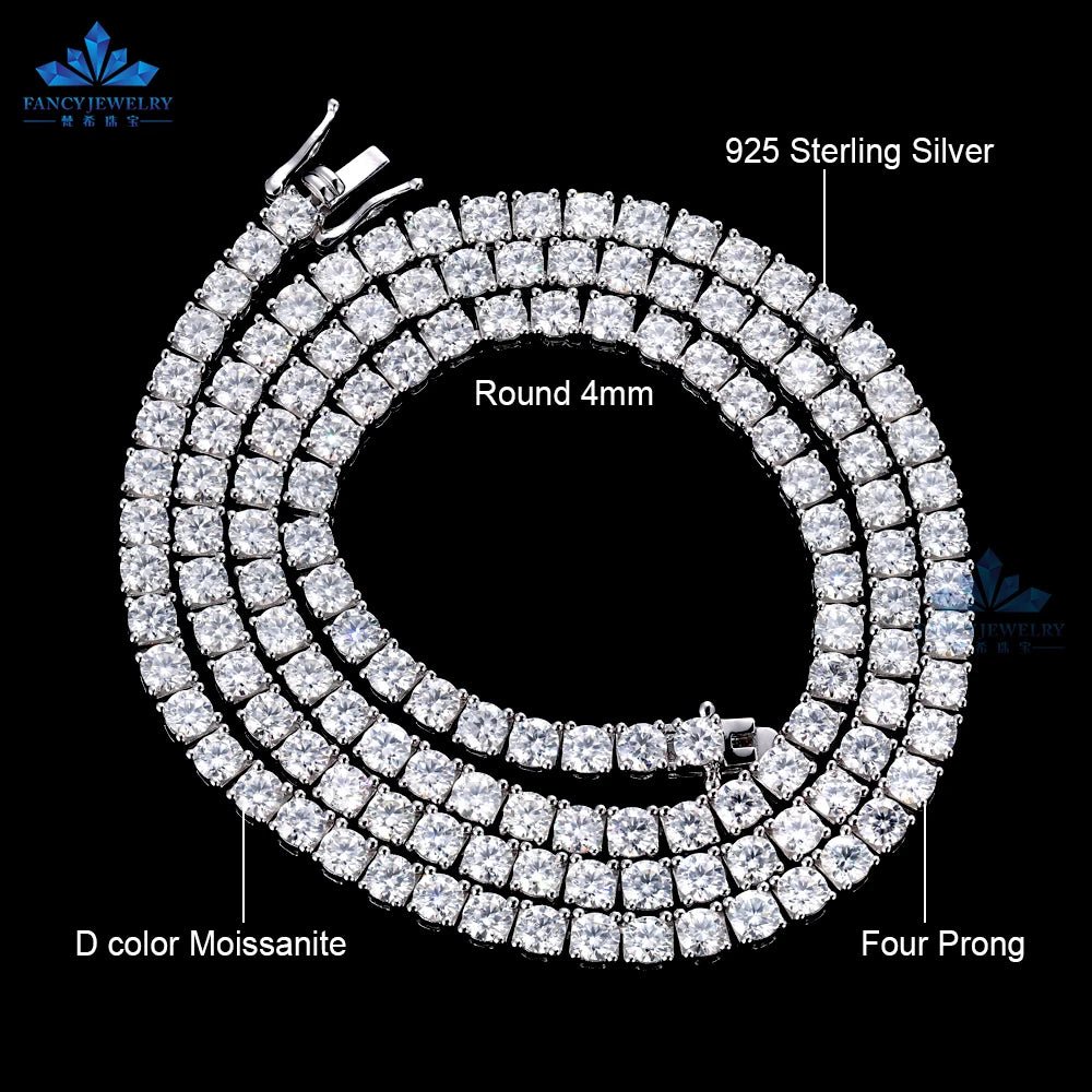 925 Sterling Silver Moissanite Tennis Necklace 3mm to 6.5mm