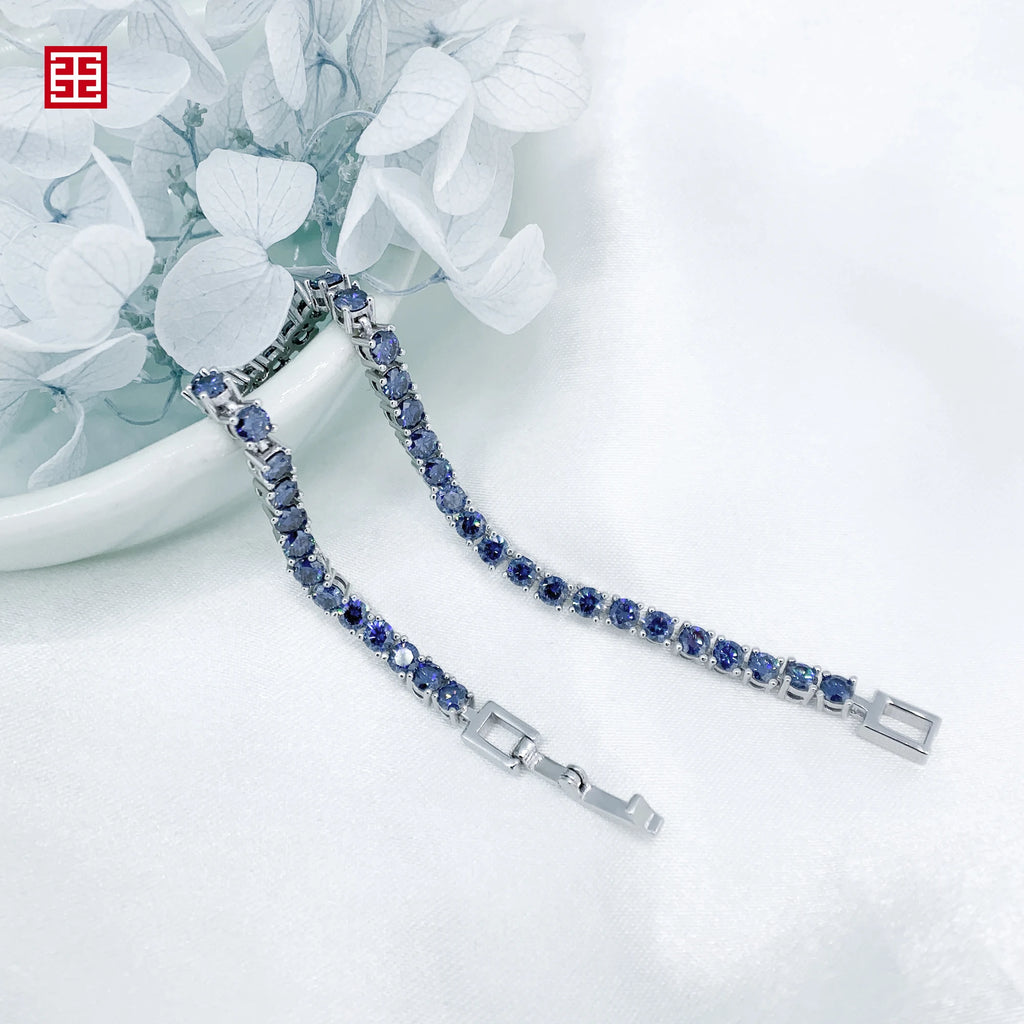 Blue Moissanite Tennis Bracelet 3MM White Gold
