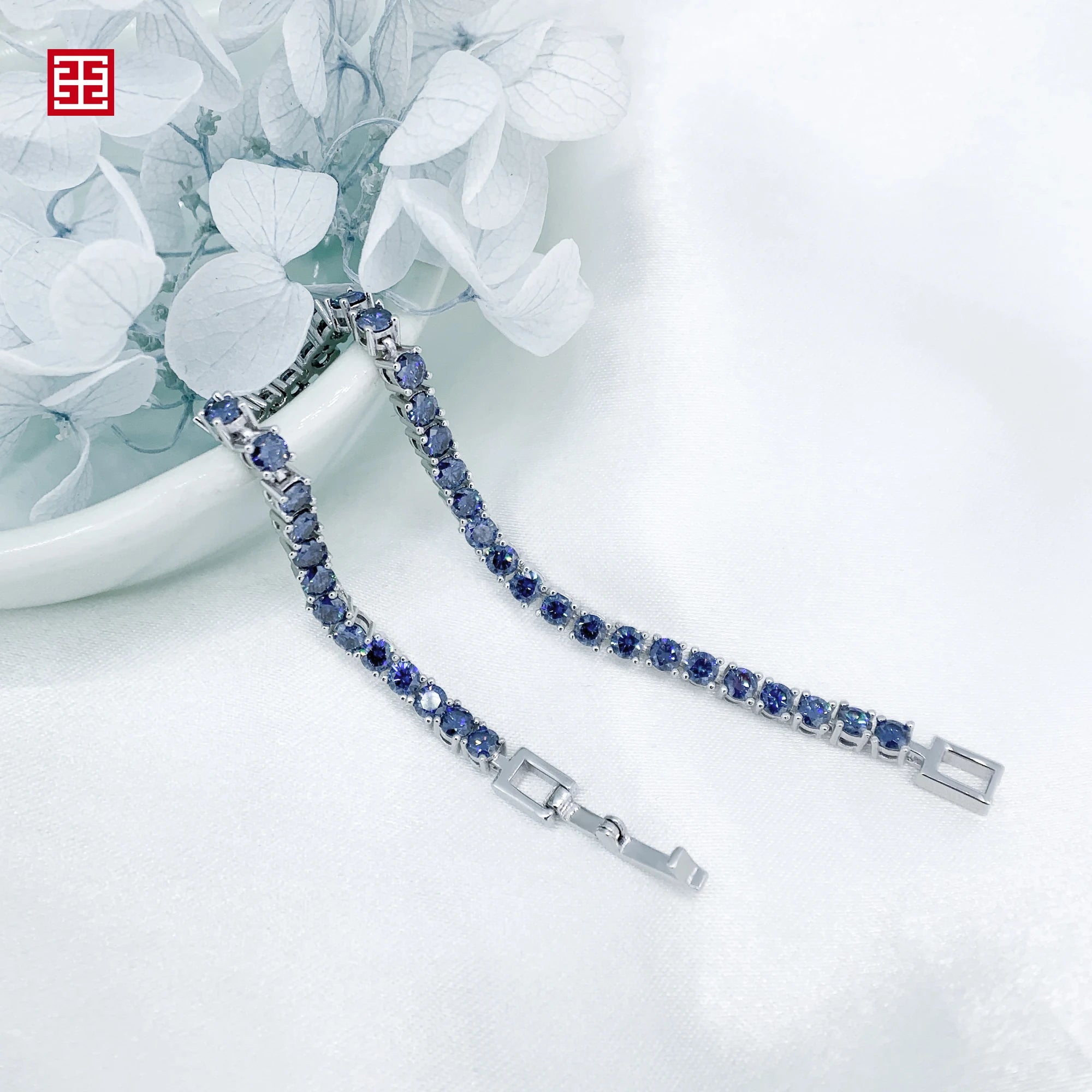 Blue Moissanite Tennis Bracelet 3MM White Gold