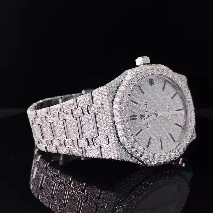 Moissanite Diamond Watch Stainless Steel Band Men