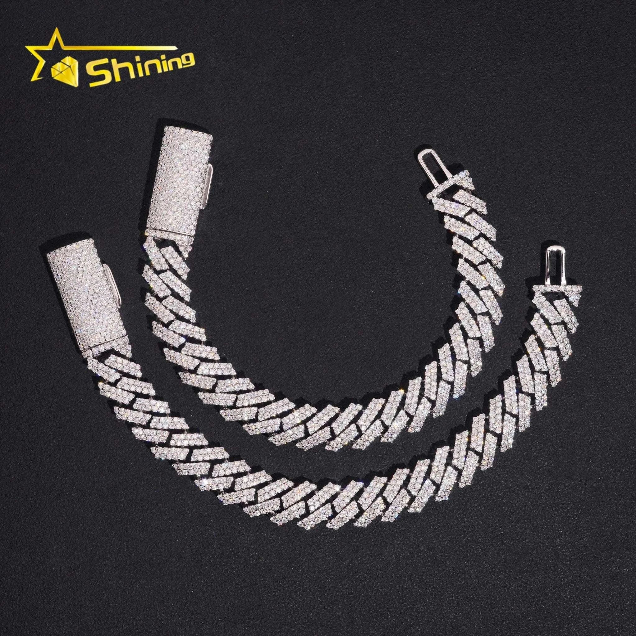 Cuban Link Chain Bracelet 925 Sterling Silver Moissanite