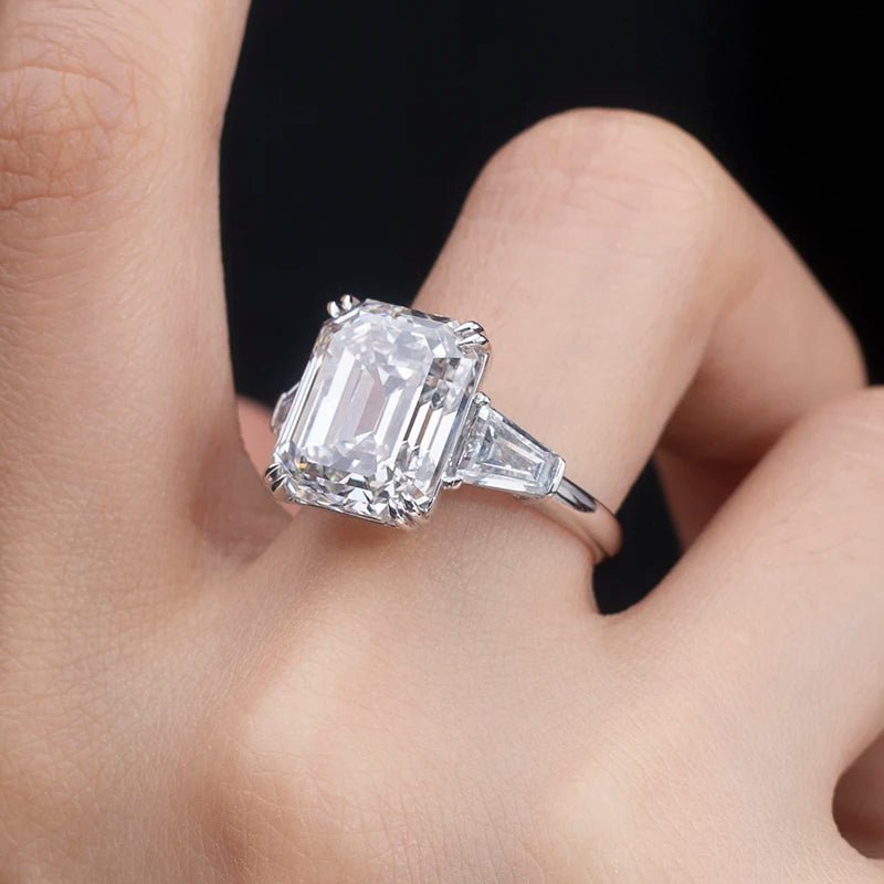 Emerald Cut Lab Diamond Ring 18K Gold Wedding Band