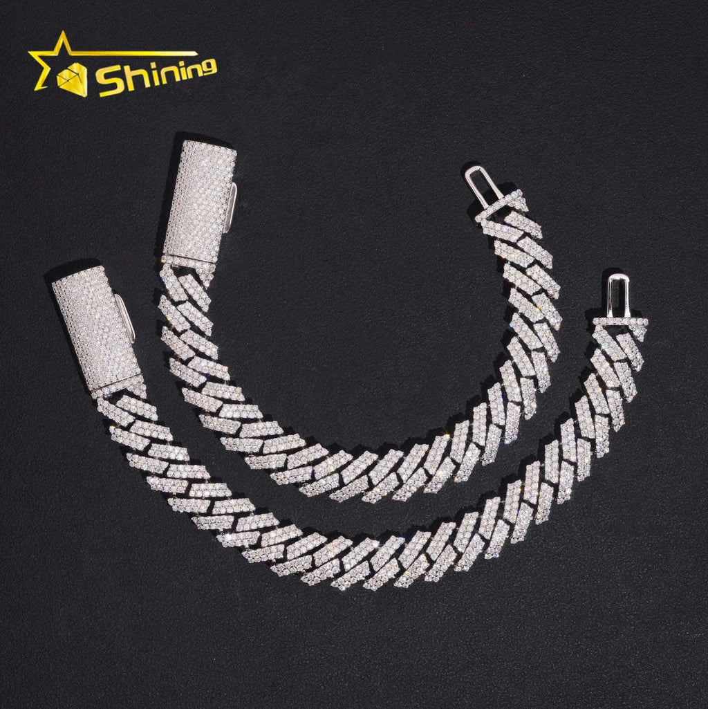 Cuban Link Chain Bracelet 925 Sterling Silver Moissanite