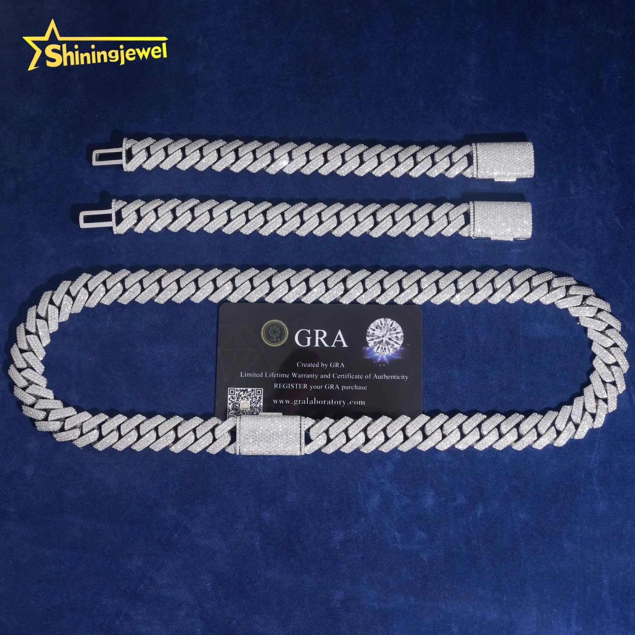 Moissanite Cuban Link Chain Necklace 15MM Silver