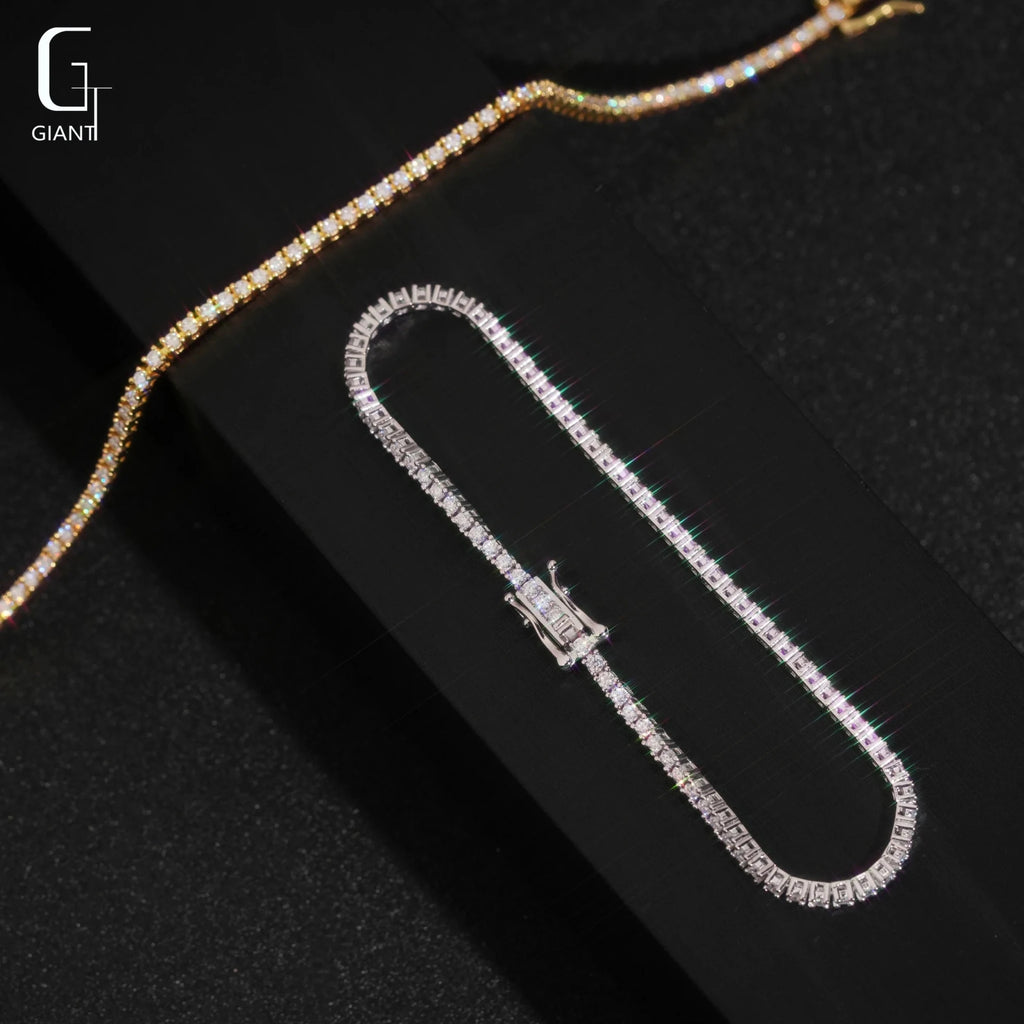 2MM Moissanite Diamond Tennis Chain Necklace Silver