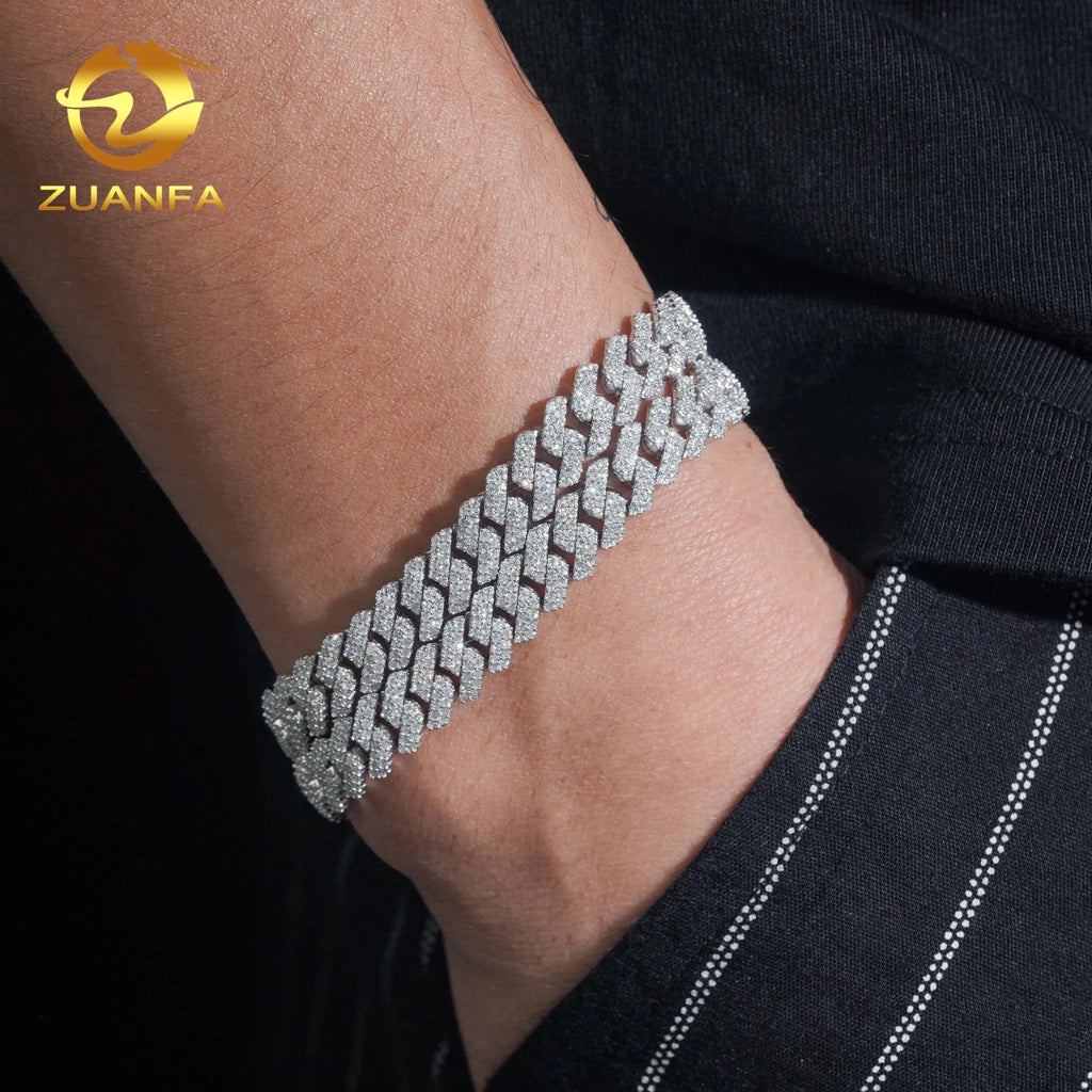 8mm Moissanite Cuban Link Chain Bracelet 925 Silver