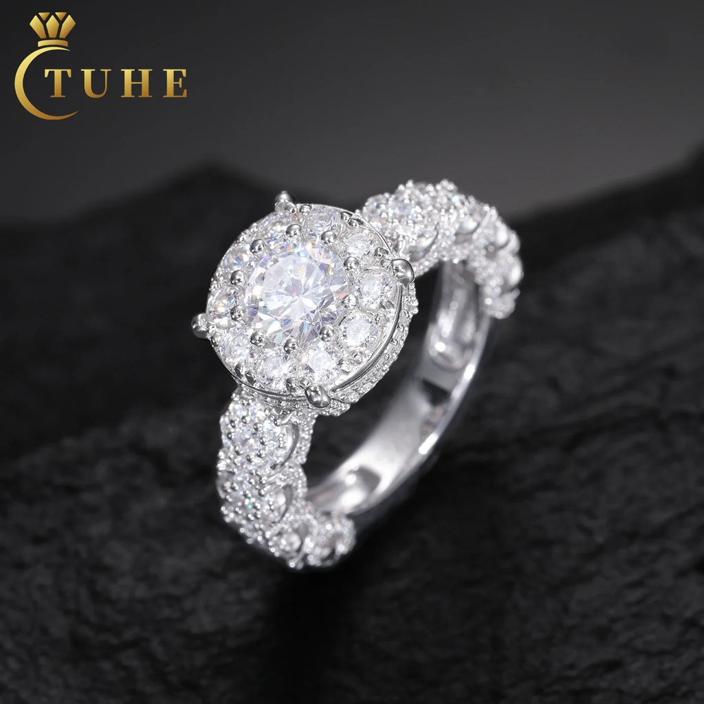 Moissanite Diamond Halo Engagement Ring in White Gold - The Gold Collective