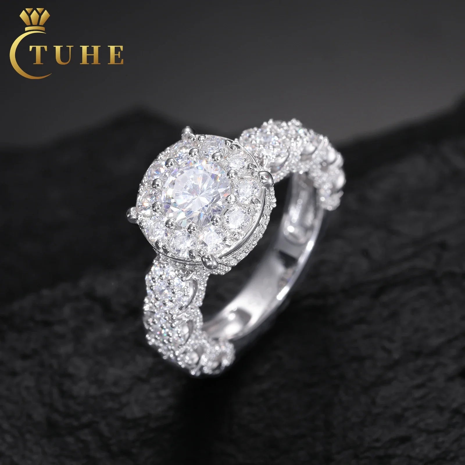 Moissanite Diamond Halo Engagement Ring in White Gold - The Gold Collective