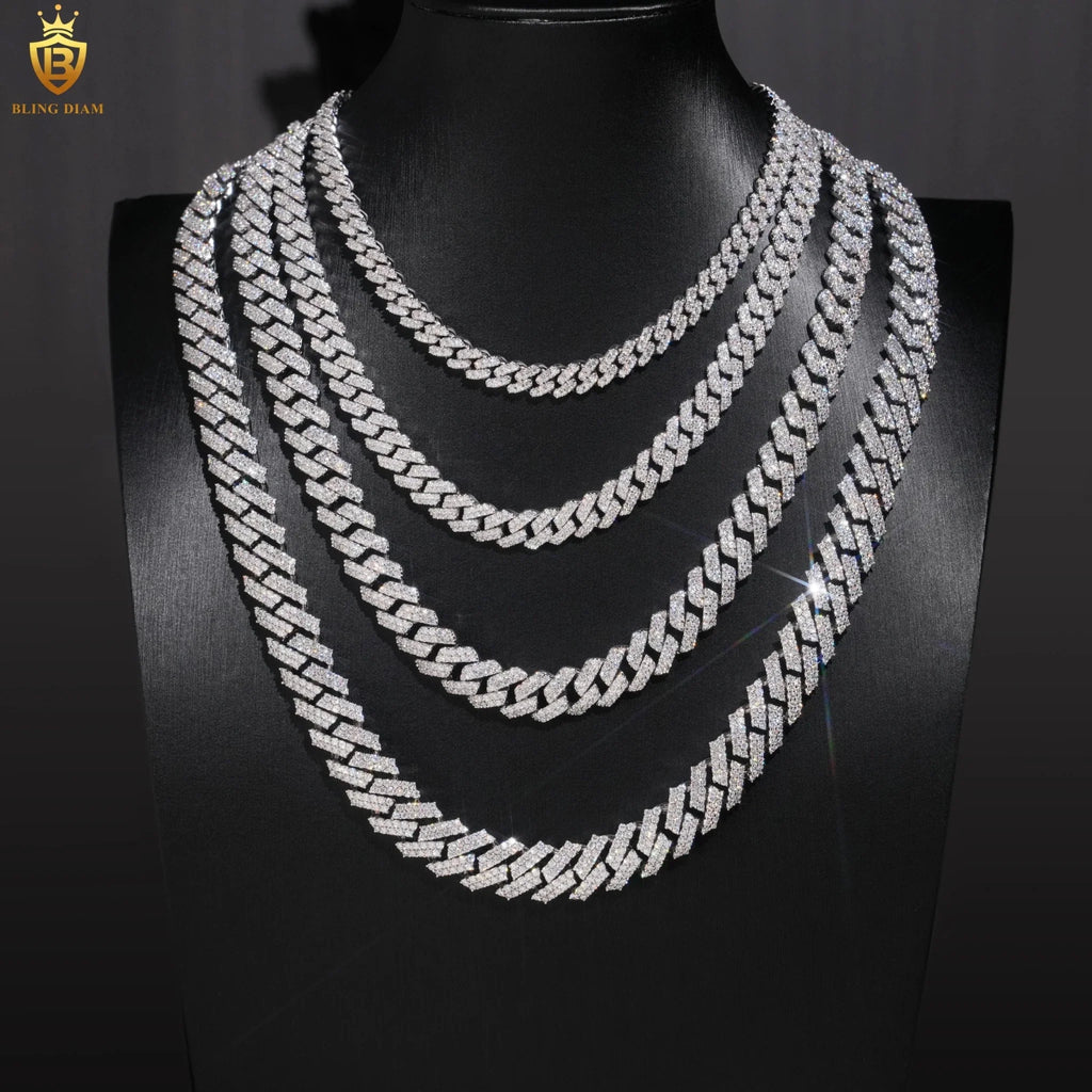 925 silver VVS moissanite Cuban link chain necklace and bracelet jewelry set