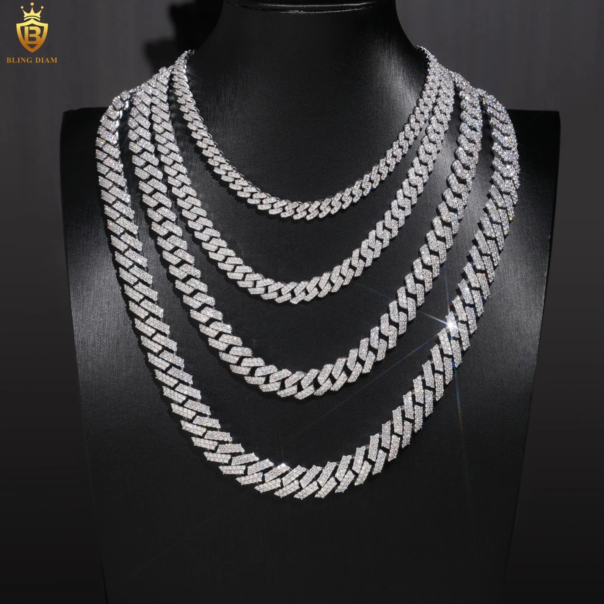 925 silver VVS moissanite Cuban link chain necklace and bracelet jewelry set